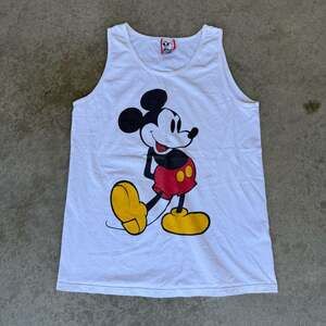Vintage 90s Mickey Mouse Graphic Print Tank Top White Made in USA Size Large
